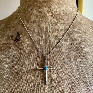 VTG Native American Sterling Silver Turquoise Cross necklace